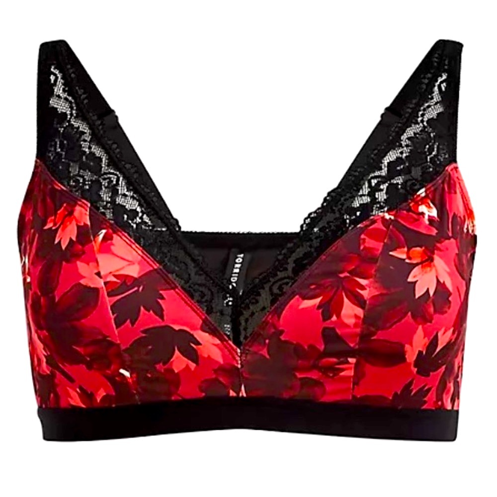 Torrid Floral Microfiber & Lace Padded Bralette, Size 0X